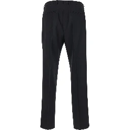 Black Tailored Pants with Tonal Logo Lettering in Wool Man