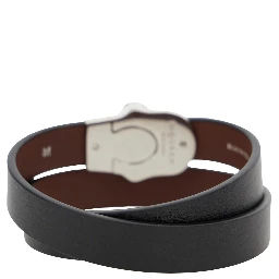 Black Bracelet with Skull Detail in Brass and Leather Man
