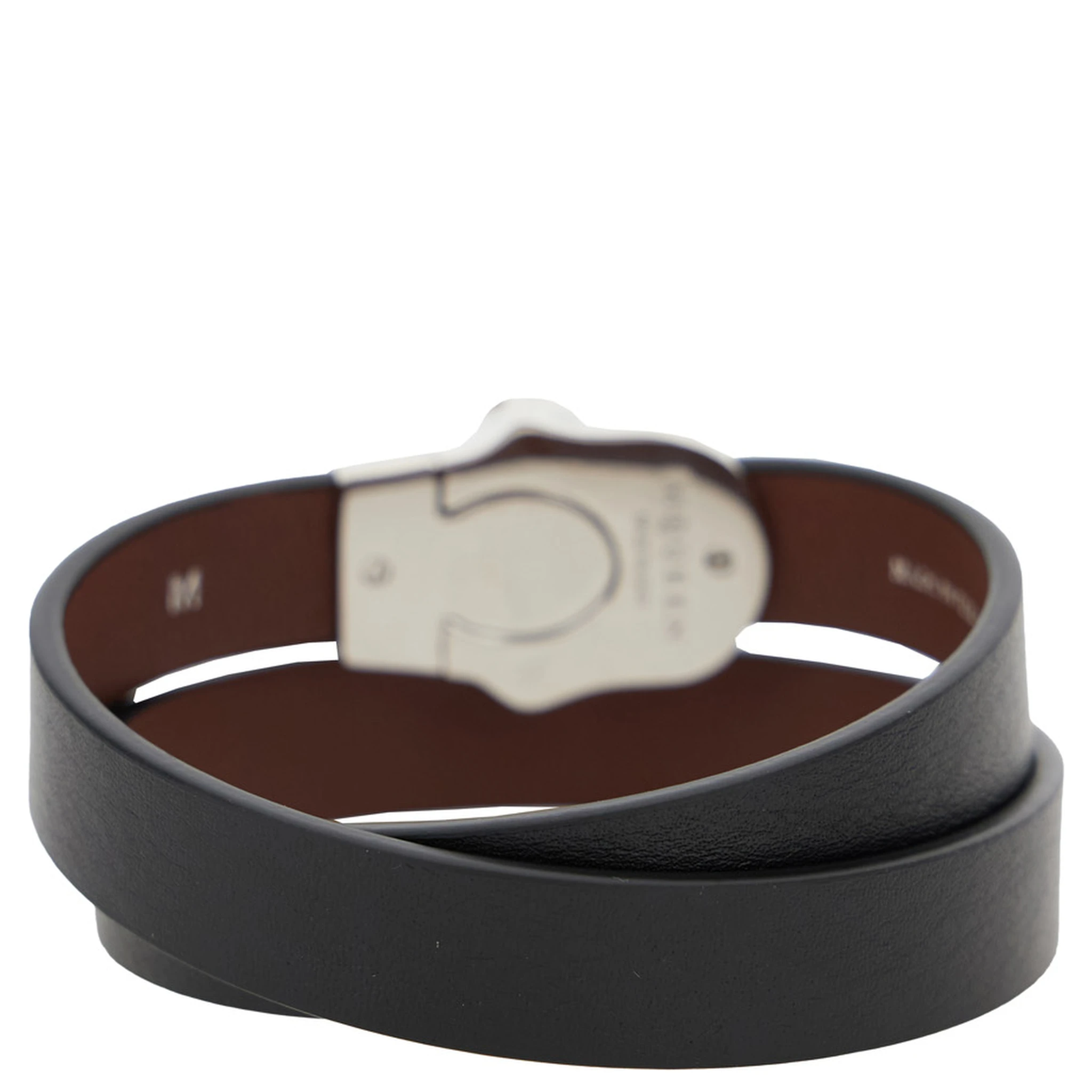 Black Bracelet with Skull Detail in Brass and Leather Man