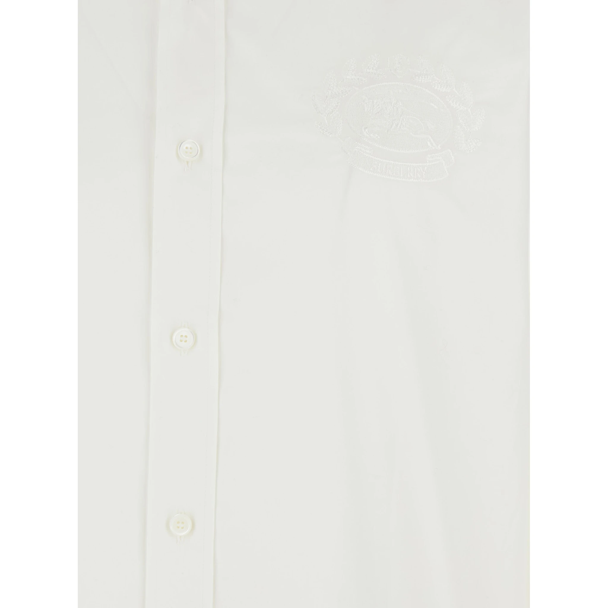 White Shirt with Classic Collar and Embroidered Logo on the Front in Cotton Man