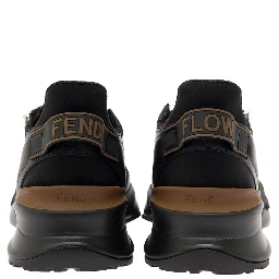 Fendi Flow Black Low Top Sneakers with Diagonal F Detail in Leather Man