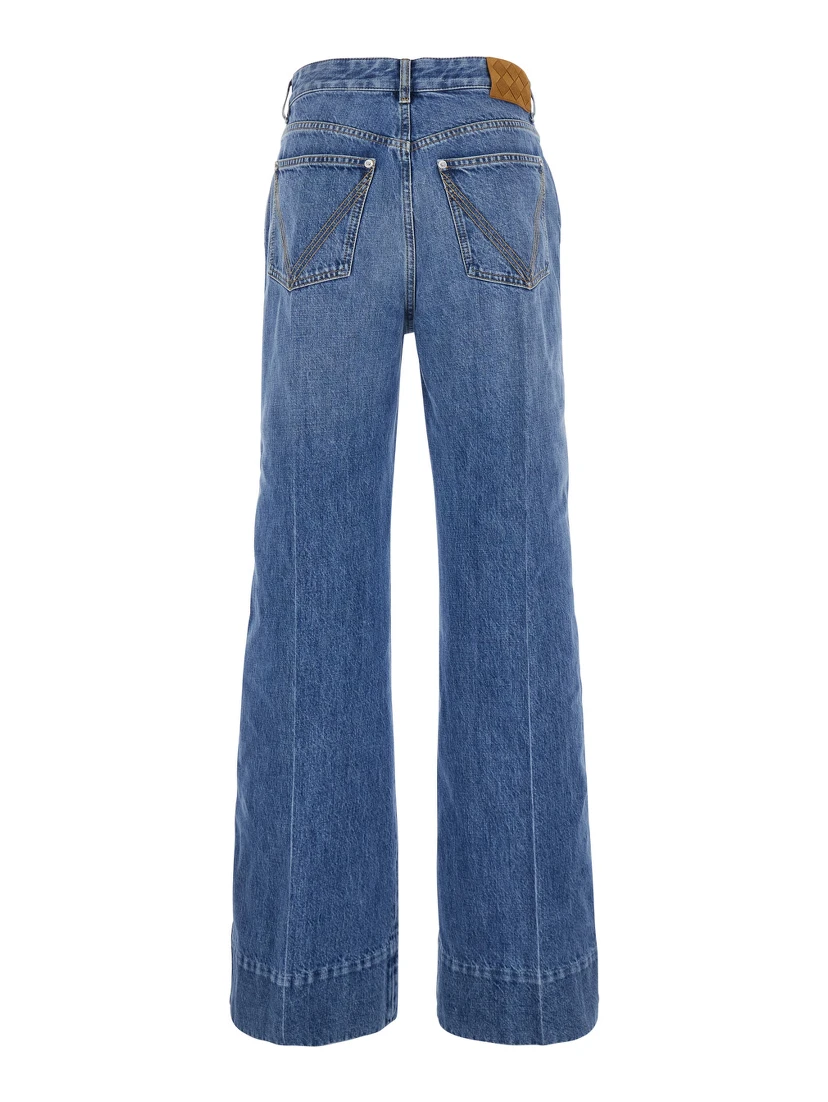 Vintage Indigo BLue Jeans with Turn-Up Hem in Cotton Blend Woman