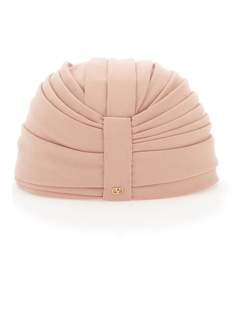 Pink Headdress Hat with Asymmetrical Design in Pink Virgin Wool Woman