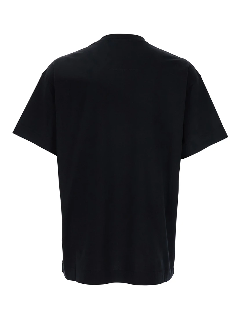 Black Crewneck T-Shirt with Embossed Logo on Front in Cotton Man