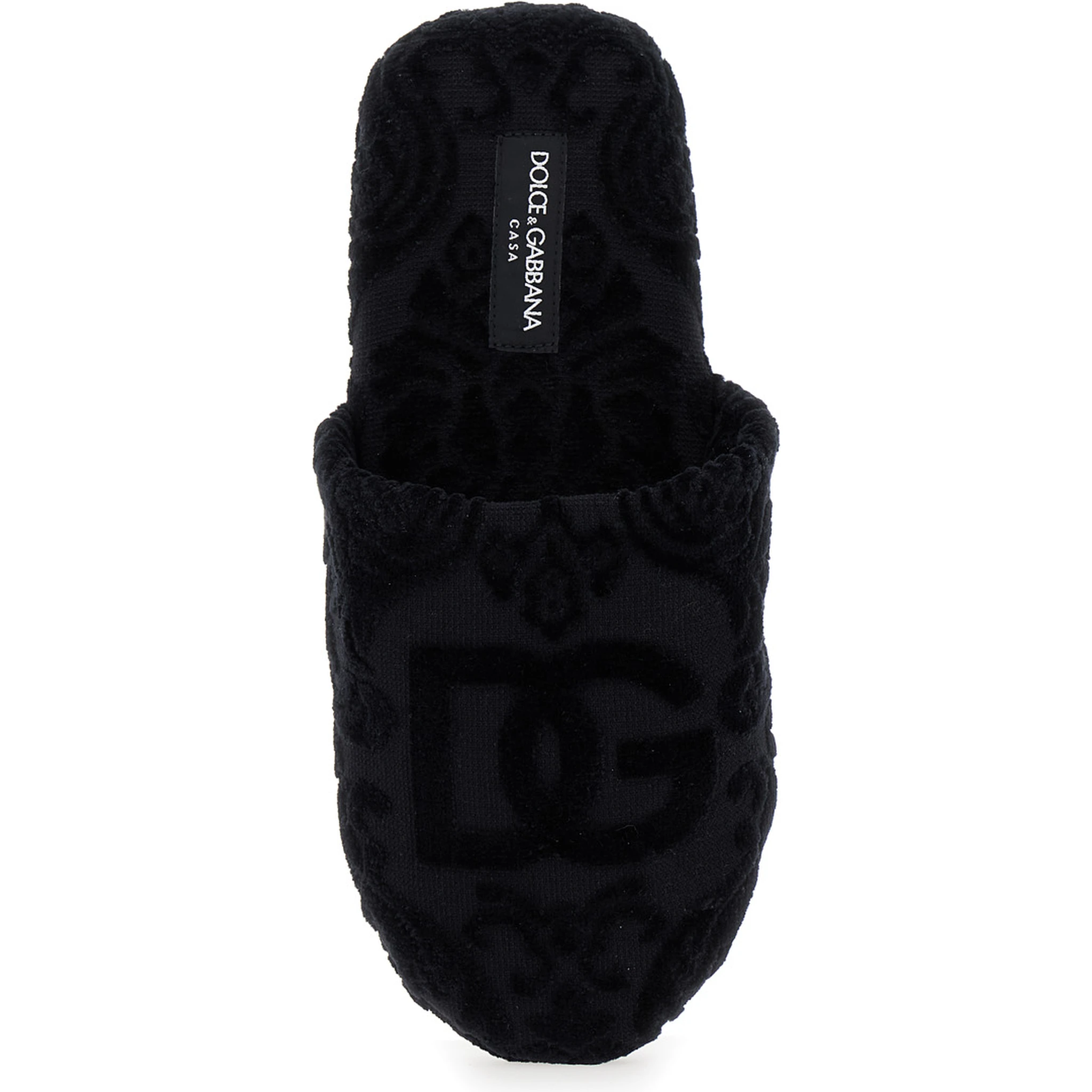 Black Slippers with DG Logo Jacquard in Cotton Terry