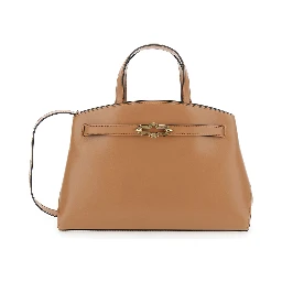 Pimlico Small Beige Handbag with Adjustable and Removable Shoulder Strap in Leather Woman