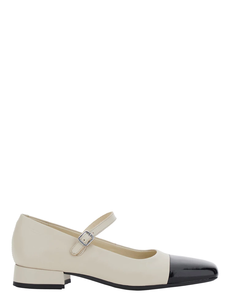 Debby White and Black Slingback Pump with Adjustable Strap in Leather Woman