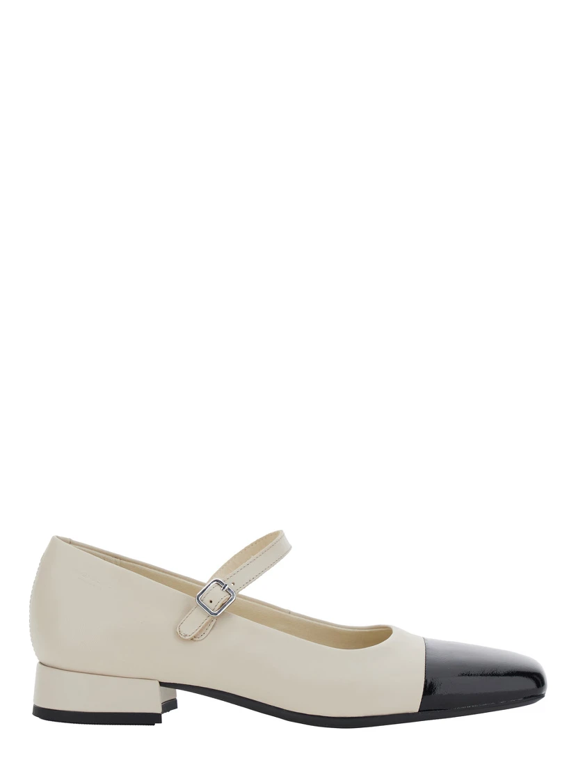 Debby White and Black Slingback Pump with Adjustable Strap in Leather Woman