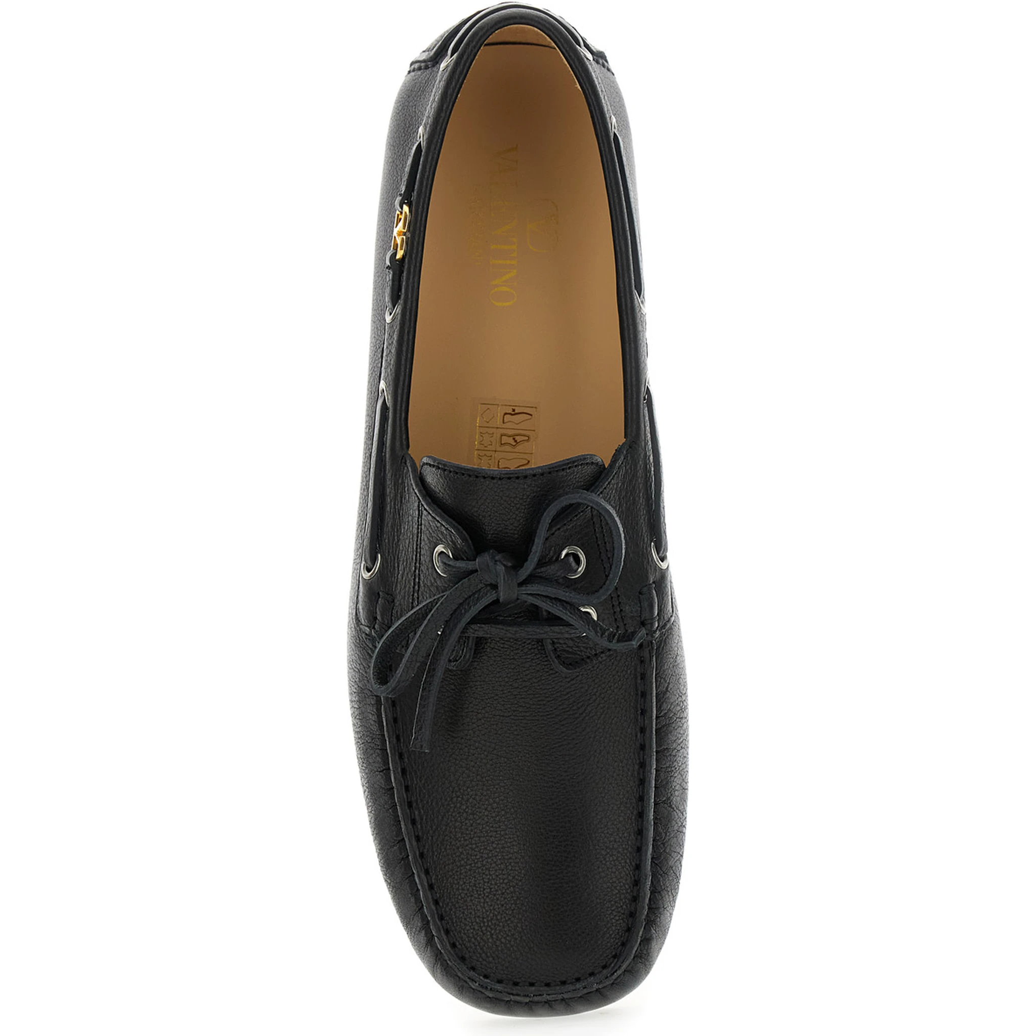 Fastaway Black Loafers with VLogo Plaque and Decorative Laces with Logo in Leather Man