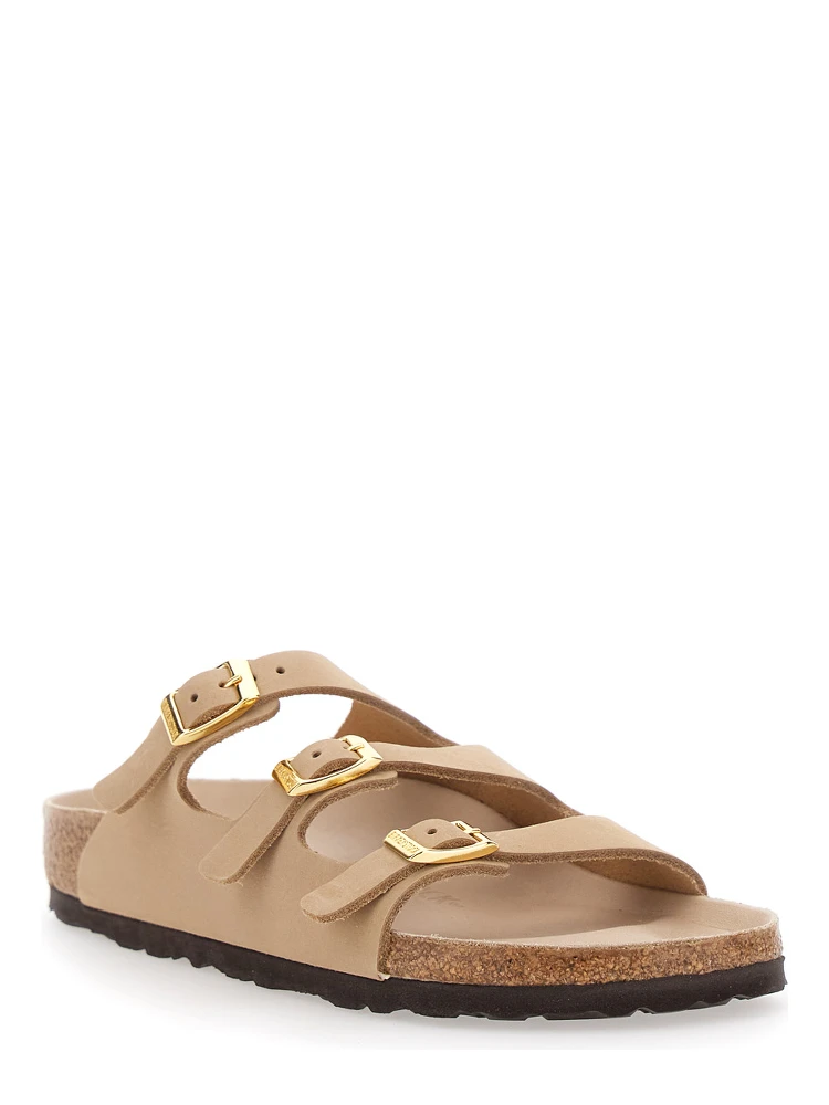 Florida Beige Sandals with Buckle with Logo Lettering in Leather Woman alternative