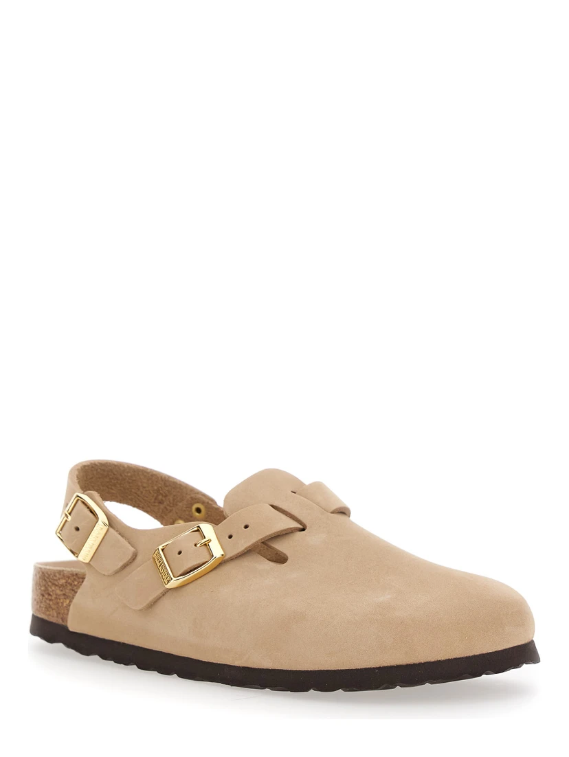 Mule Tokio con Fibbia sul Fronte e sul Retro in Pelle Beige Donna
