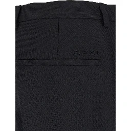 Black Tailored Pants with Tonal Logo Lettering in Wool Man