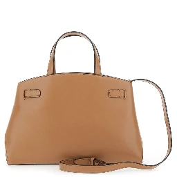 Pimlico Small Beige Handbag with Adjustable and Removable Shoulder Strap in Leather Woman