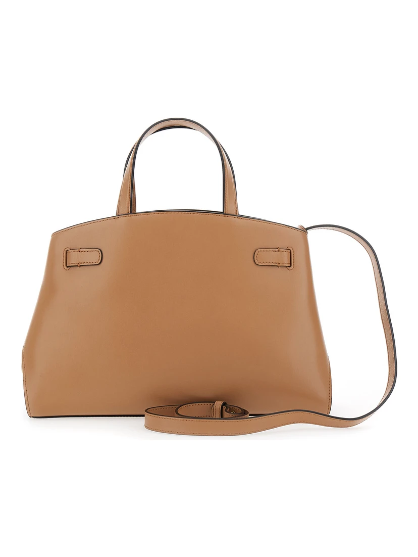 Pimlico Small Beige Handbag with Adjustable and Removable Shoulder Strap in Leather Woman
