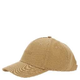 Beige Baseball Cap with Tone on Tone Logo Print in Cotton Woman