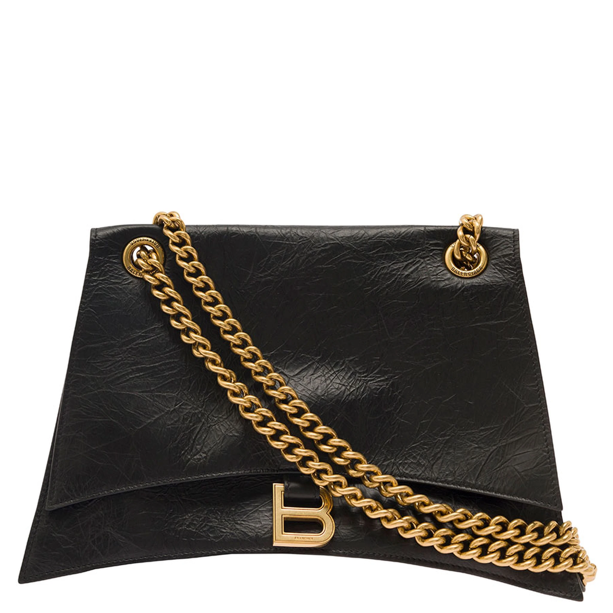Crus Medium Black Shoulder Bag with B Logo Hardware in Crushed Leather Woman