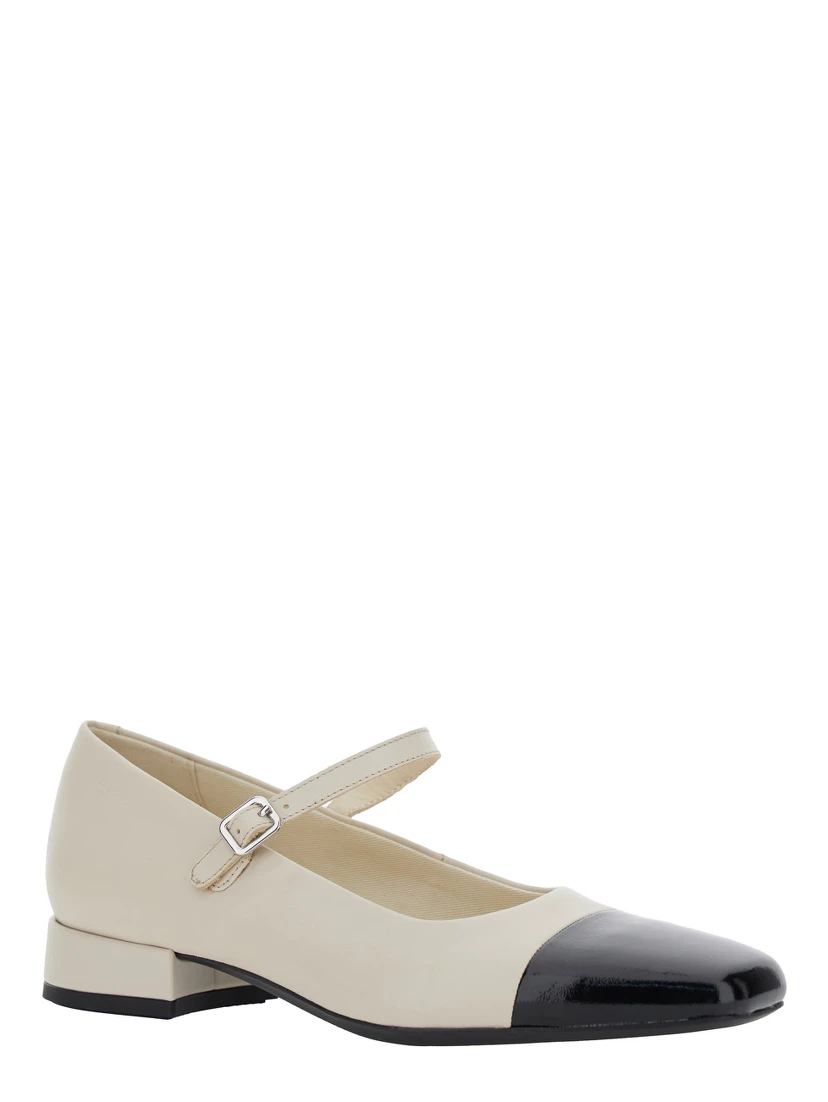 Debby White and Black Slingback Pump with Adjustable Strap in Leather Woman