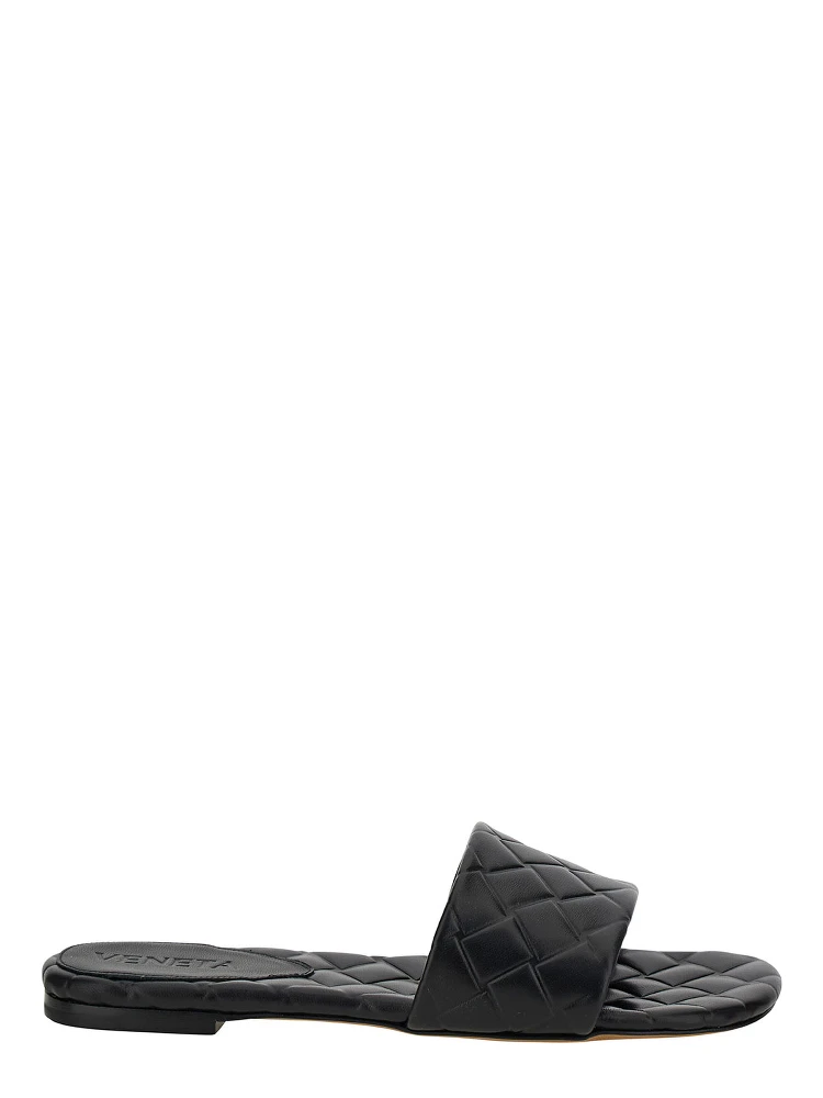Slide Amy Black Sandals with Intreccio Motif in Leather Woman
