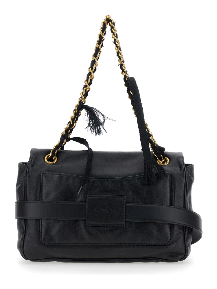 Modu Flap Black Crossbody Bag with Logo Plaque on the Front in Leather Woman alternative