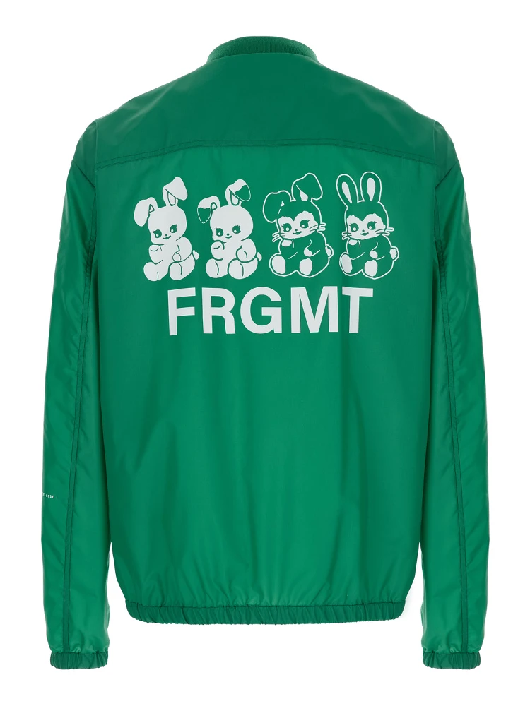 Ostria Green Bomber Jacket with Maxi Print on the Rear and Logo Patch on the Sleeve in Tech Fabric Man alternative