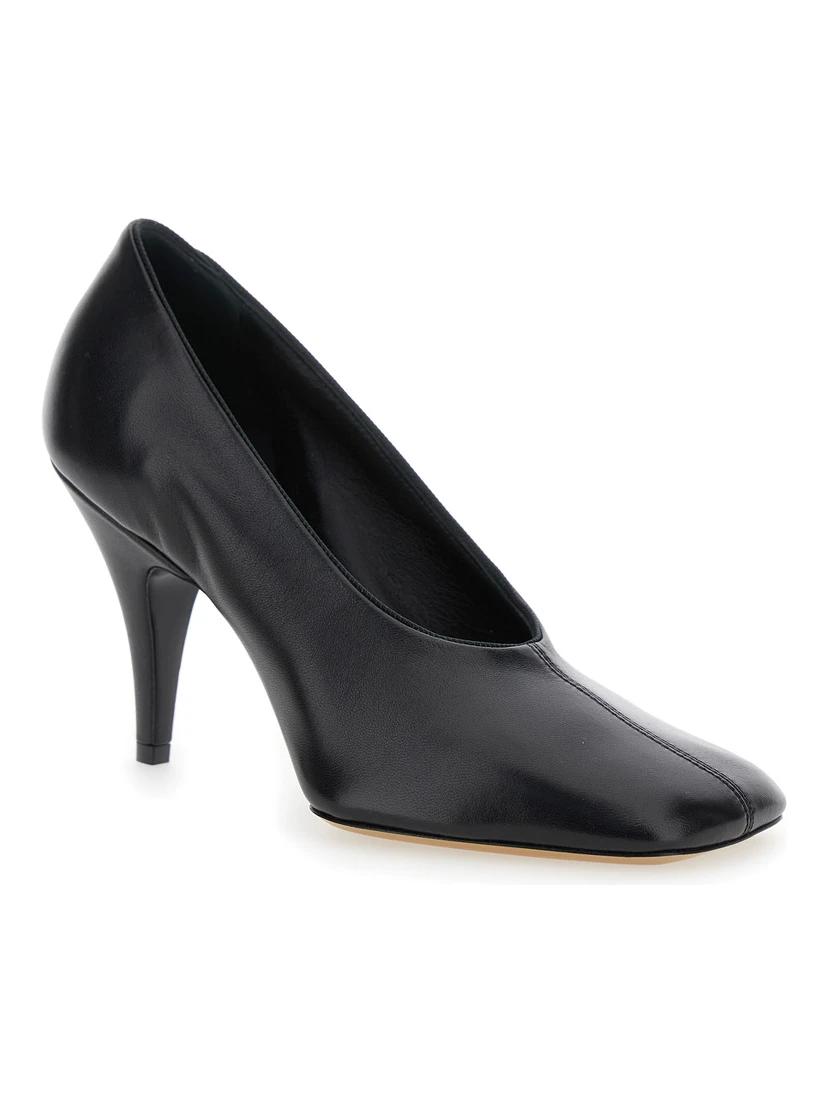 Soft 90 Black Décolleté with Square Toe and High Heel in Soft Leather Woman