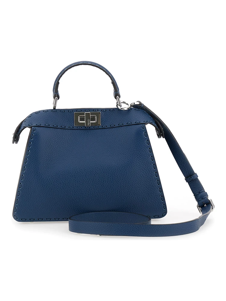Peekaboo ISeeU Small Blue Handbag with Shoulder Strap in Leather Woman alternative