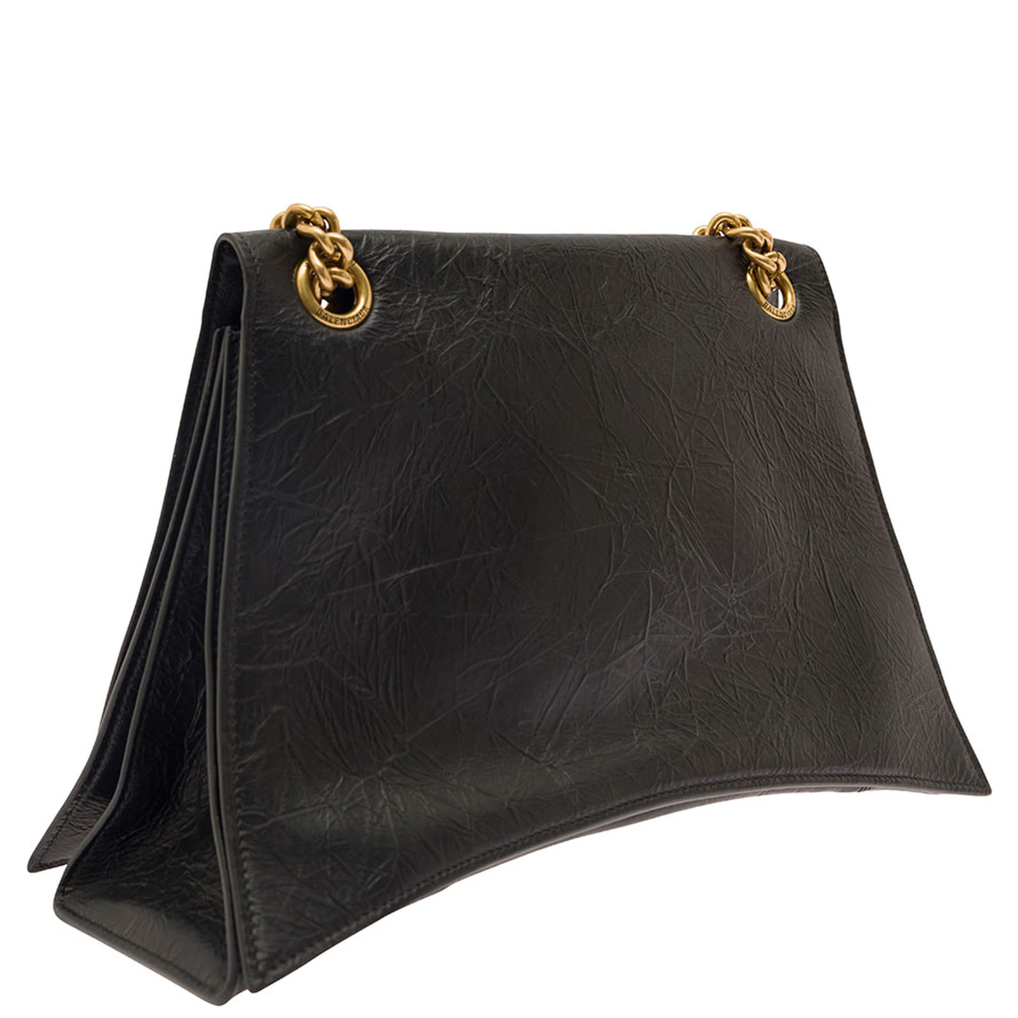 Crus Medium Black Shoulder Bag with B Logo Hardware in Crushed Leather Woman
