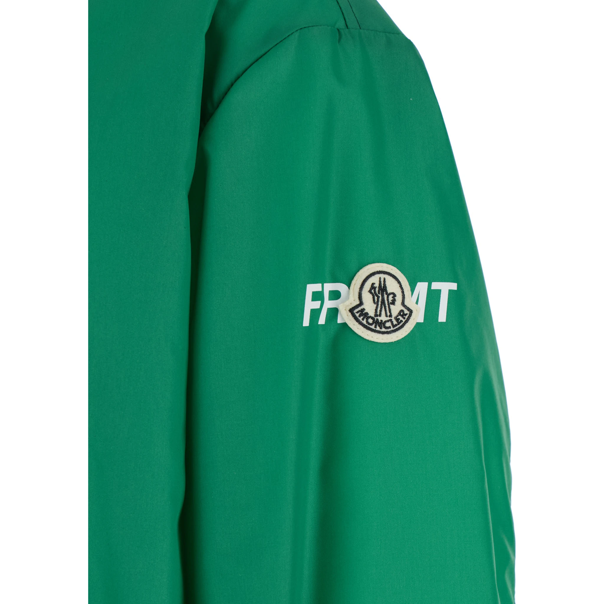 Ostria Green Bomber Jacket with Maxi Print on the Rear and Logo Patch on the Sleeve in Tech Fabric Man