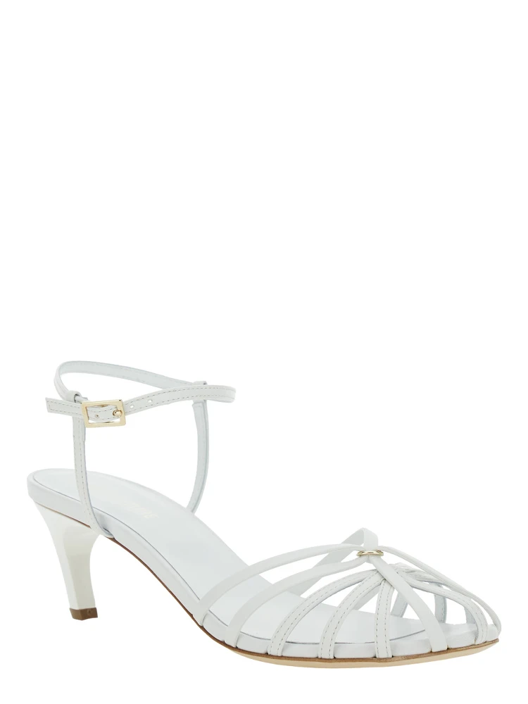 White Heeled Sandals with Cage Design in Leather Woman alternative