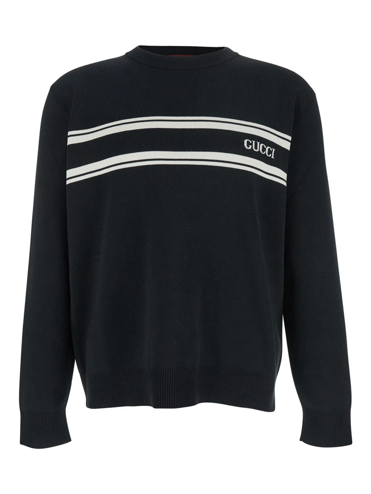 Black Sweater with Logo Lettering on the Front in Wool Man