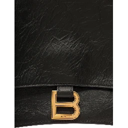 Crus Medium Black Shoulder Bag with B Logo Hardware in Crushed Leather Woman