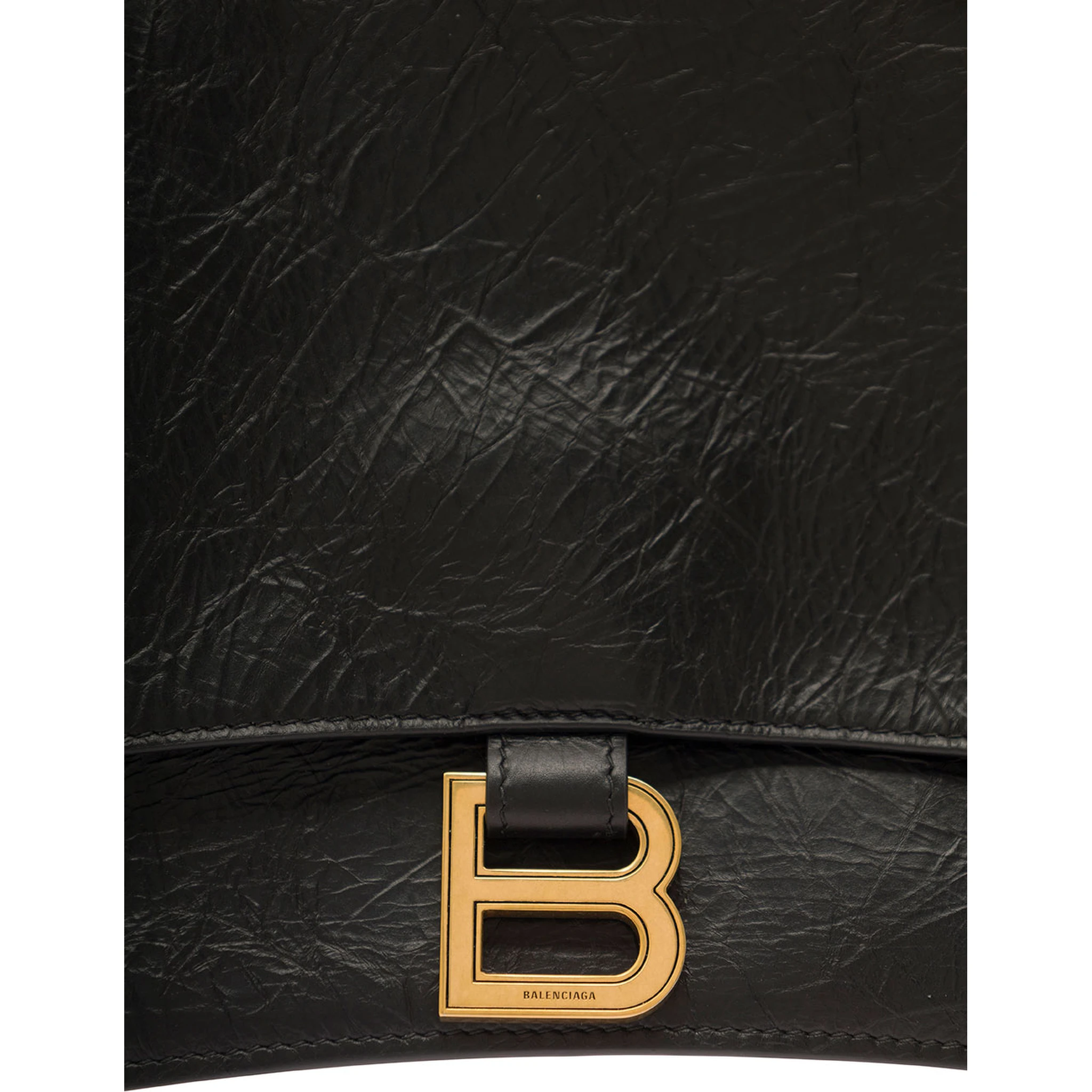 Crus Medium Black Shoulder Bag with B Logo Hardware in Crushed Leather Woman