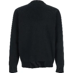 Black Sweater with Logo Lettering on the Front in Wool Man