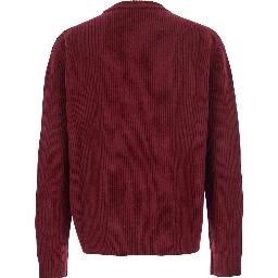 Bordeaux Crewneck Sweater with Logo Lettering Embroidery on the Front in Wool Man