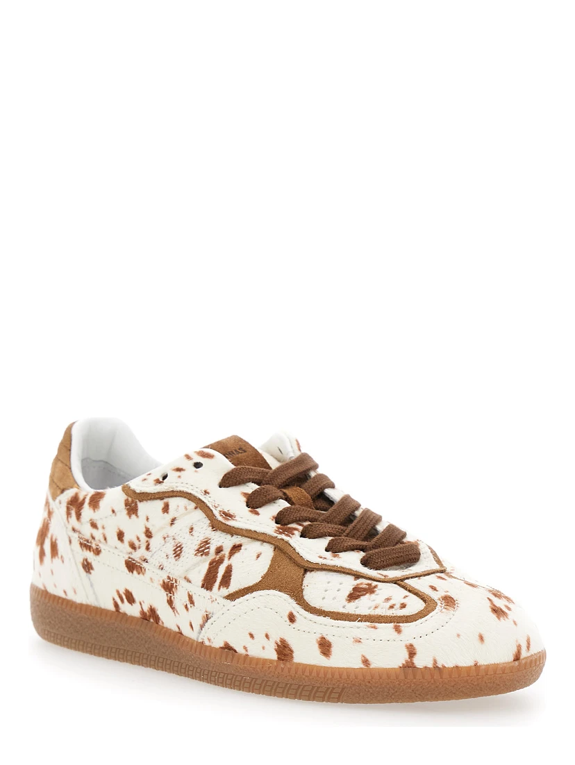 Tb.490 Brown Low Top Sneakers with Embossed Logo on the Side and Perforated Details in Leather Woman