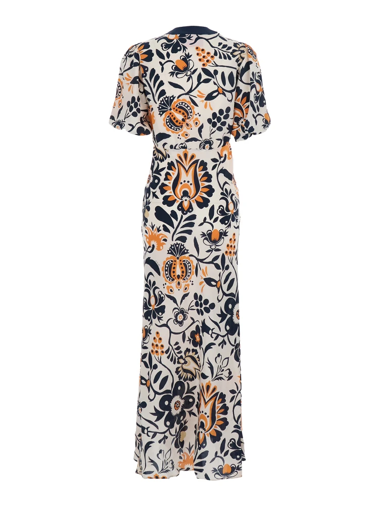 Marlene Multicolor Long Dress with V-Neck and All-Over Floral Print in Fabric Woman alternative