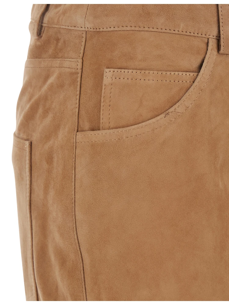 Michela Beige Trousers with Belt Loop in Suede Woman alternative