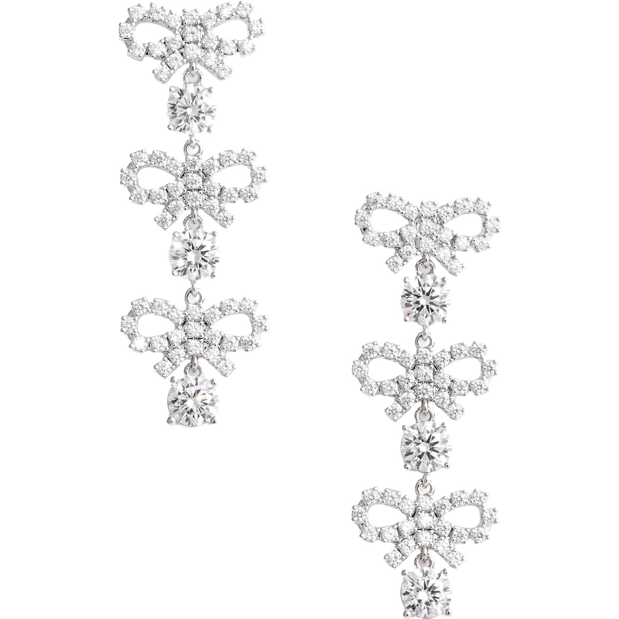 Metallic Tiered Earing with Bow Charm and Crystal Embellishments in Brass Woman