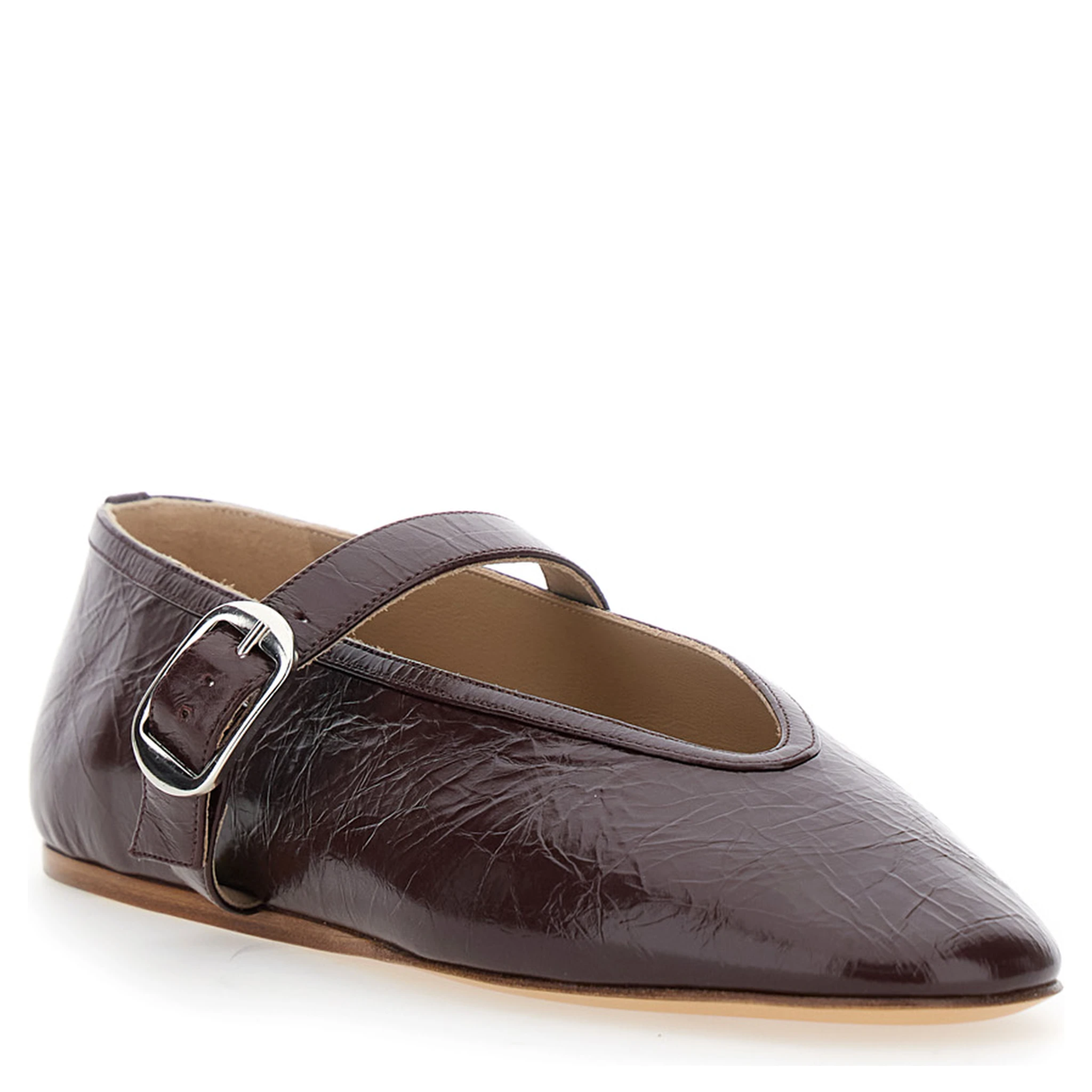 Stella Violet Ballet Shoes with Buckle Strap Closure in Leather Woman