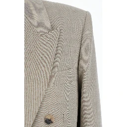 Grey Double-Breasted Jacket with Peak Revers in Wool Woman