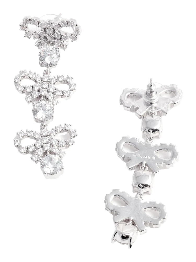 Metallic Tiered Earing with Bow Charm and Crystal Embellishments in Brass Woman alternative