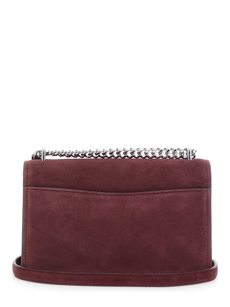 Bordeaux Shoulder Bag with Chain Strap and Front Logo in Suede Woman alternative