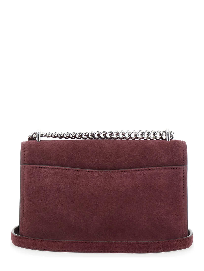 Bordeaux Shoulder Bag with Chain Strap and Front Logo in Suede Woman