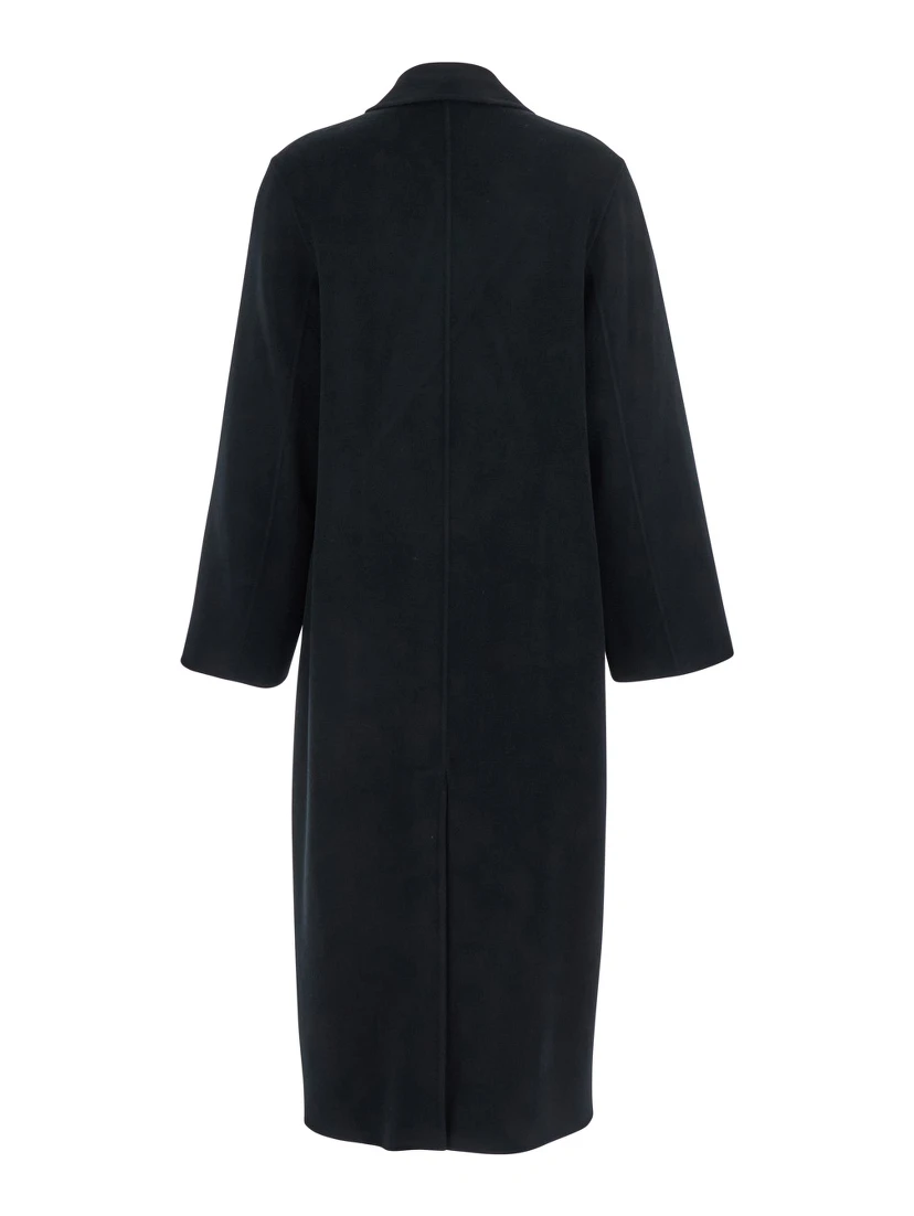 Clara Black Double-Breasted Coat with Notched Revers in Wool Woman