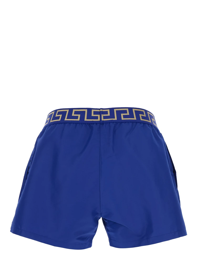 Blue Swim Shorts with Elastic Waist with Greca Motif in Tech Fabric Man alternative