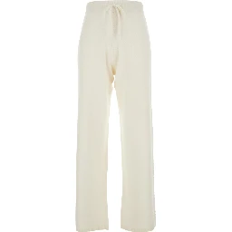 White Pants with Elastic Drawstring Waist in Cashmere Woman
