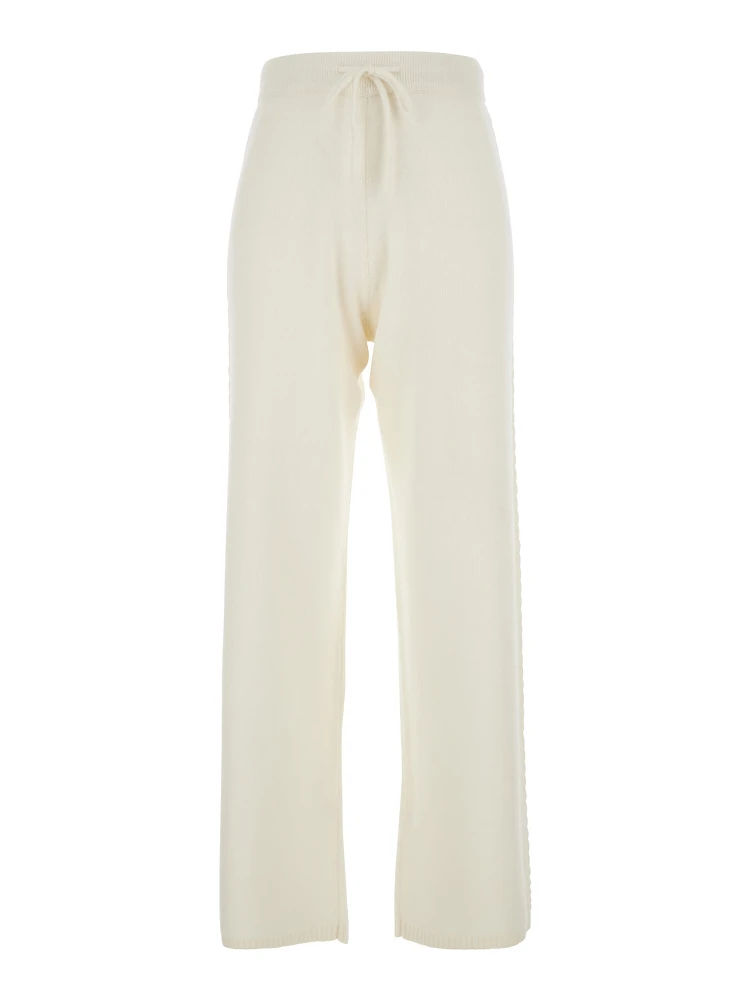 White Pants with Elastic Drawstring Waist in Cashmere Woman
