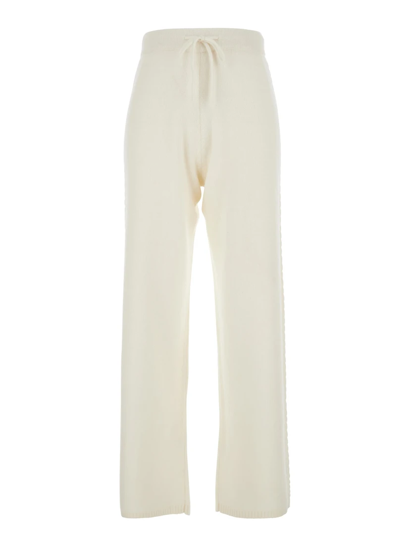 White Pants with Elastic Drawstring Waist in Cashmere Woman