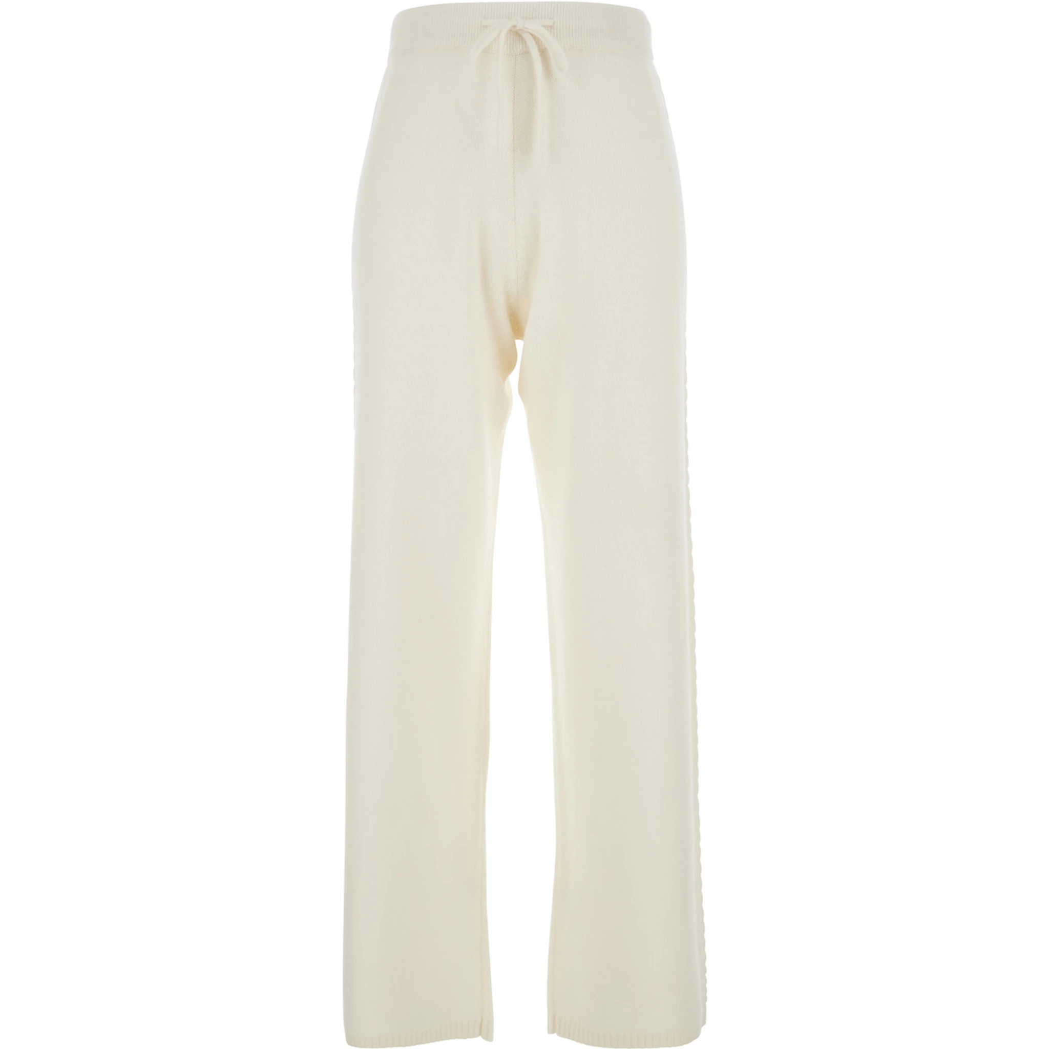 White Pants with Elastic Drawstring Waist in Cashmere Woman