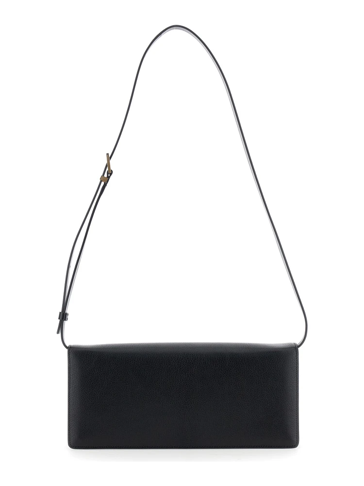 Black Crossbody Bag with Adjustable Shoulder Strap and T Plaque Closure in Grained Leather Woman alternative